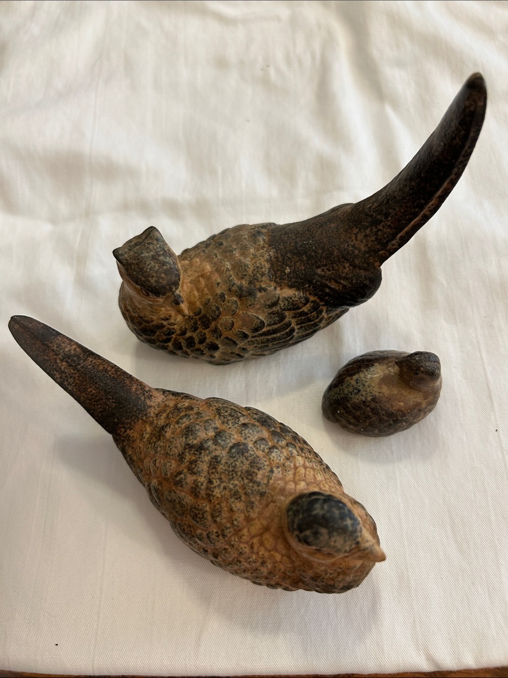 Ceramic Glazed Pheasant Birds — Rustic Brown/Black Set of 3